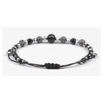 Bransoletka celebrytka czarny TURMALIN OBSYDIAN HEMATYT ochrona i spokój